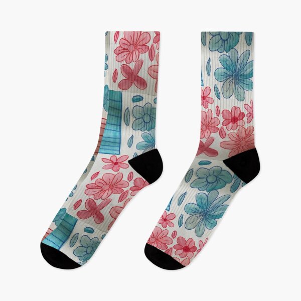 Artikelvorschau, Rote und blaue Blumen Streifen und Blumen entworfen und verkauft von Tonyasartprints.
