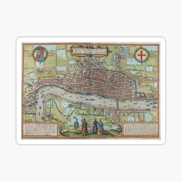 Map - London, 1572, Braun and Hogenberg Sticker