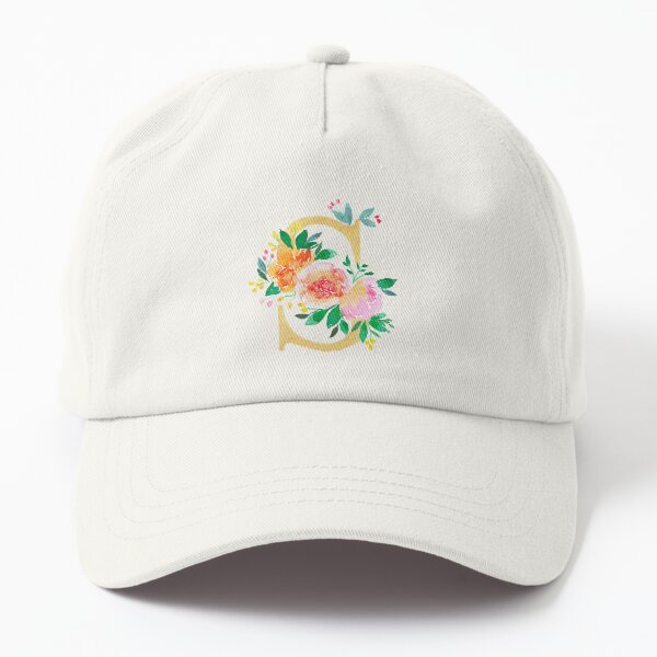 Golden Letter S and watercolor floral illustration Dad Hat