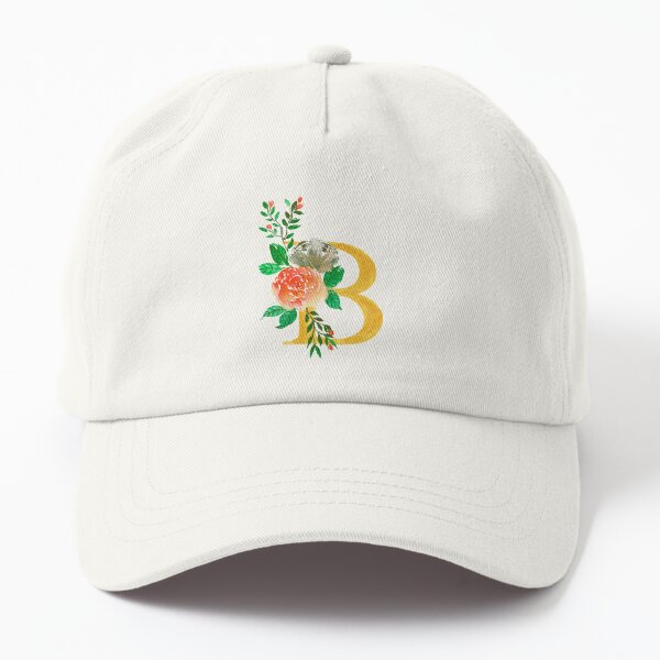 Golden Letter B and watercolor floral illustration Dad Hat