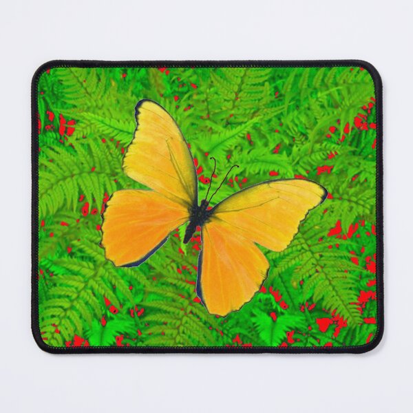 Item preview, YELLOW BUTTERFLY AMID GREEN FERNS BED RED ART designed and sold by sharlesart.