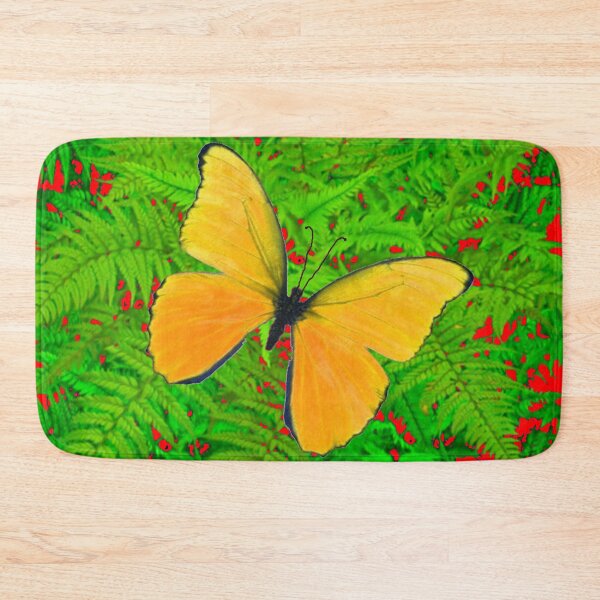Item preview, YELLOW BUTTERFLY AMID GREEN FERNS BED RED ART designed and sold by sharlesart.