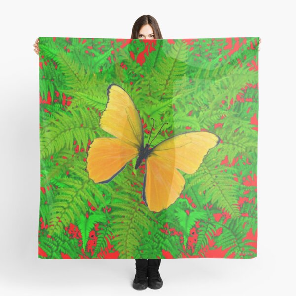 Item preview, YELLOW BUTTERFLY AMID GREEN FERNS BED RED ART designed and sold by sharlesart.