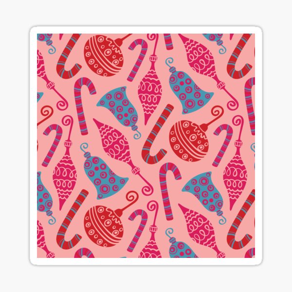 CHRISTMAS ORNAMENTS AND CANDY CANES PATTERN in Pink Red Blue - UnBlink Studio by Jackie Tahara Sticker