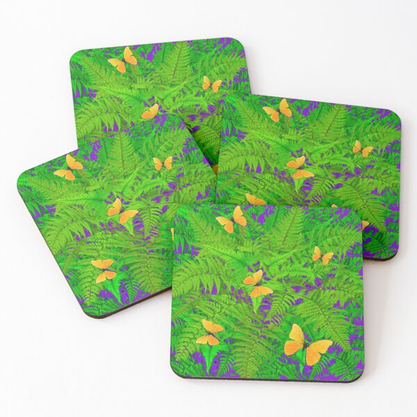 Item preview, GREEN FERNS YELLOW BUTTERFLIES ABSTRACT ART designed and sold by sharlesart.