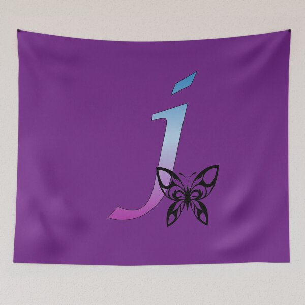 Item preview, Butterfly Silhouette on Monogram Lower Case j Gradient Blue Purple designed and sold by AliCatOriginals.