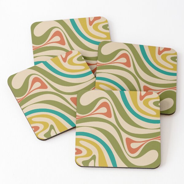 Item preview, New Groove Retro Swirl Abstract in Mid-Century Modern Olive Green, Teal, Mustard, Orange on Beige designed and sold by kierkegaard.