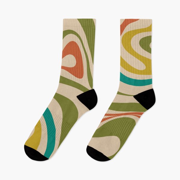 Item preview, New Groove Retro Swirl Abstract in Mid-Century Modern Olive Green, Teal, Mustard, Orange on Beige designed and sold by kierkegaard.