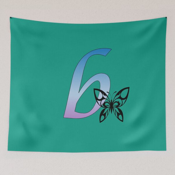 Item preview, Butterfly Silhouette on Monogram Lower Case b Gradient Blue Purple designed and sold by AliCatOriginals.
