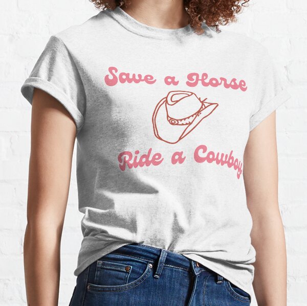 Save a Horse, Ride a Cowboy pink and peach graphic with cute cowboy hat Classic T-Shirt