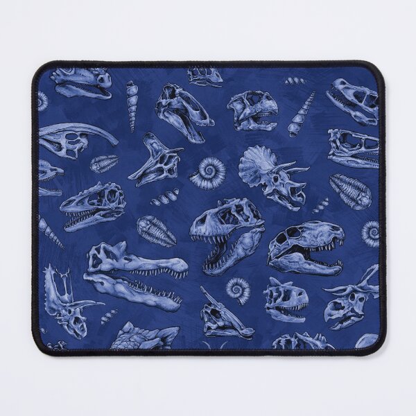 Dinosaur skull sketch tiled pattern blue Mouse Pad