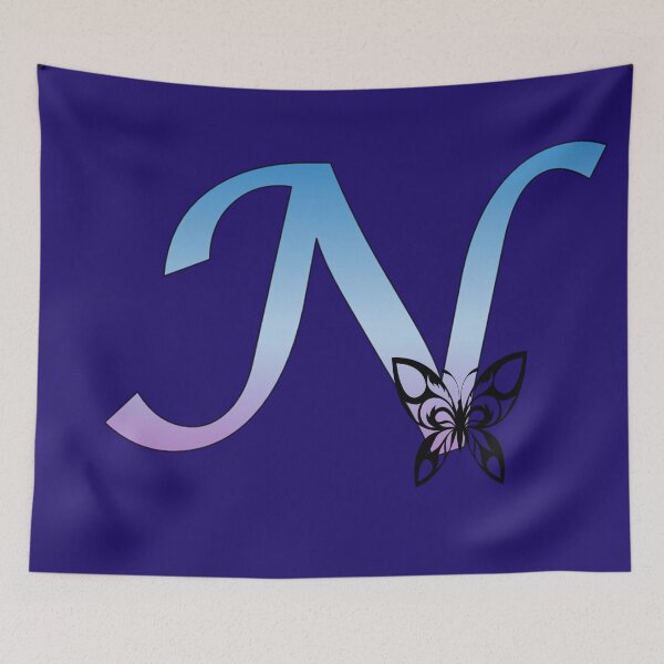 Item preview, Butterfly Silhouette on Monogram Letter N Gradient Blue Purple designed and sold by AliCatOriginals.