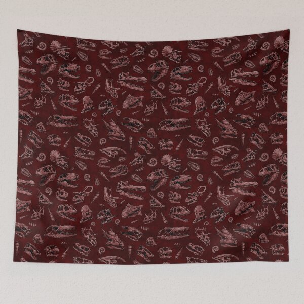 Item preview, Dinosaur skull sketch tiled pattern Red designed and sold by CassWArt.
