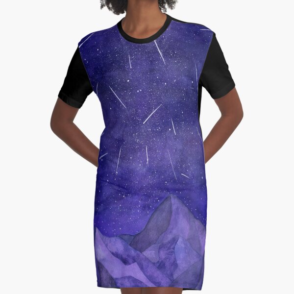 The Perseids, watercolor meteor shower Graphic T-Shirt Dress