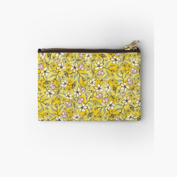 Item preview, yellow summertime floral pattern with a touch of pink designed and sold by rysunki-malunki.