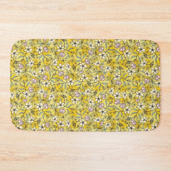 Item preview, yellow summertime floral pattern with a touch of pink designed and sold by rysunki-malunki.