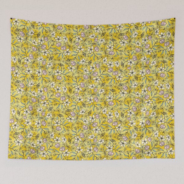 Item preview, yellow summertime floral pattern with a touch of pink designed and sold by rysunki-malunki.