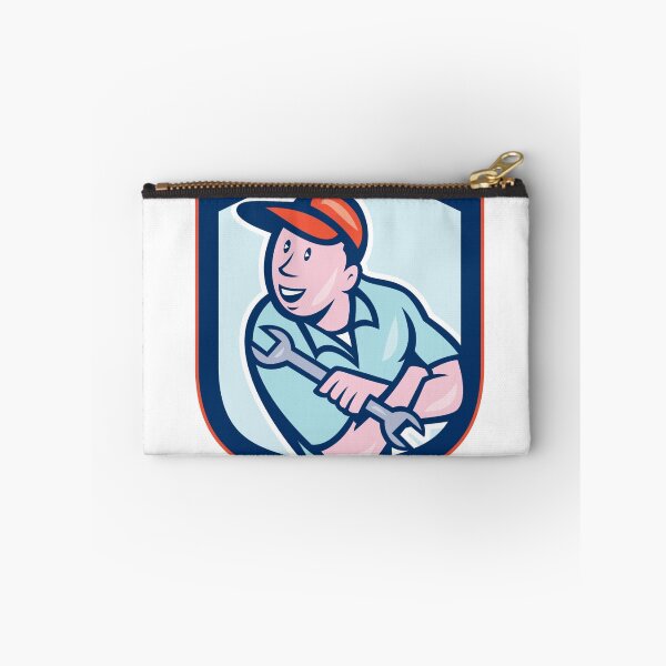 Item preview, Mechanic Spanner Wrench Shield Cartoon designed and sold by patrimonio.