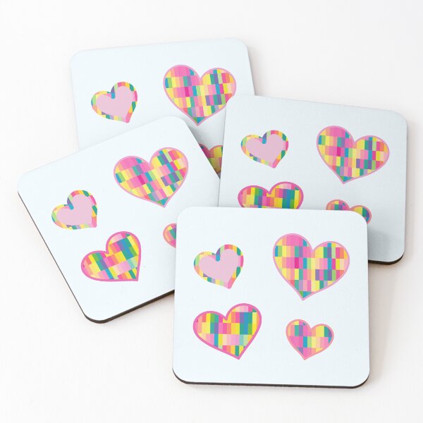 Item preview, Set of four Valentine's Day Hearts with pastel neon pattern colors designed and sold by greatnorris.