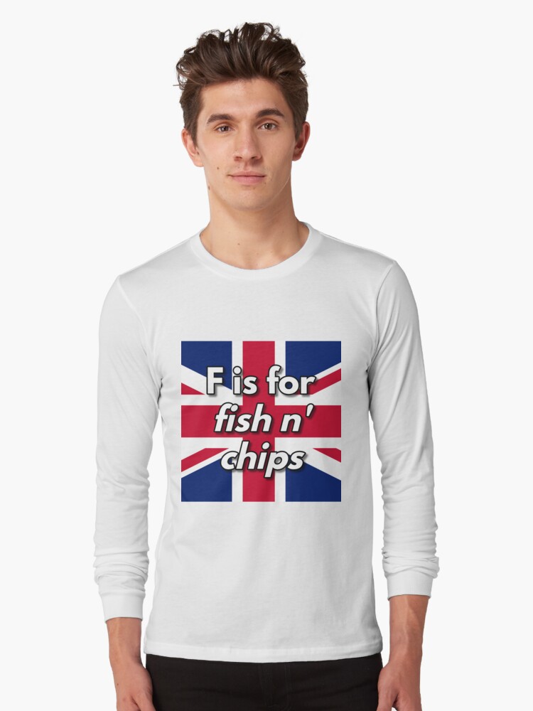 Thumbnail 1 of 5, Long Sleeve T-Shirt, F is for fish n' chips designed and sold by British-Culture.