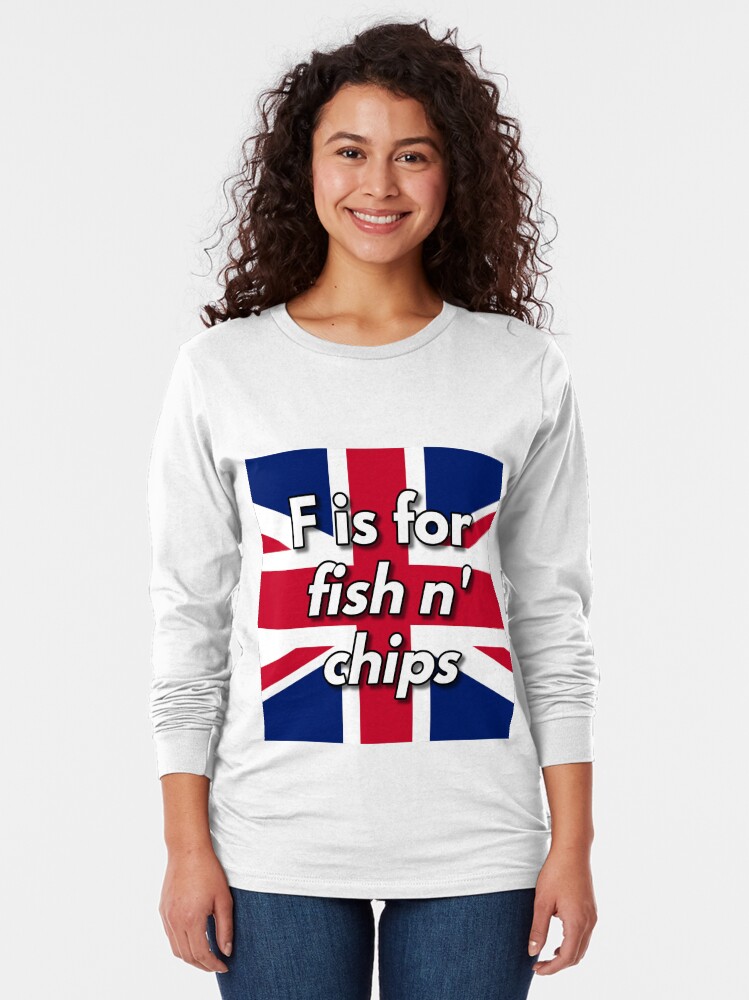 Thumbnail 2 of 5, Long Sleeve T-Shirt, F is for fish n' chips designed and sold by British-Culture.