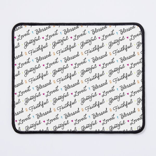 Item preview, Faithful-Grateful-Blessed-Loved Script Pattern with Christian Symbols - White Background designed and sold by KJVCalligraphy.
