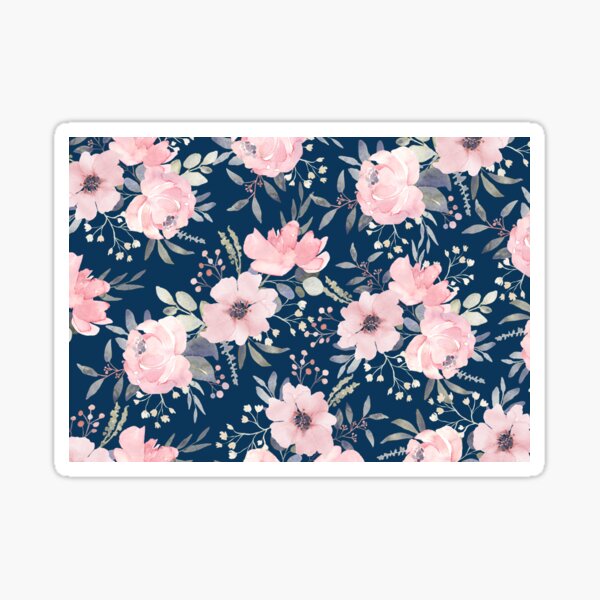 Item preview, Watercolour pink flowers on navy designed and sold by Inspiro Studio.