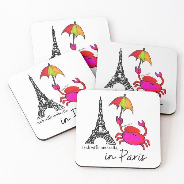 Item preview,  CUTE FUNNY CARTOON FUCHSIA RED PINK CRAB WITH UMBRELLA in Paris #2 WHITE Background designed and sold by EllieMonroe.