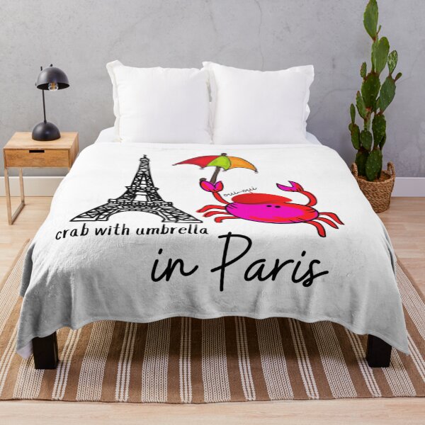 Item preview, CUTE FUNNY CARTOON FUCHSIA RED PINK CRAB WITH UMBRELLA in Paris #2 WHITE Background designed and sold by EllieMonroe.