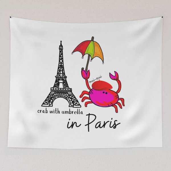 Item preview,  CUTE FUNNY CARTOON FUCHSIA RED PINK CRAB WITH UMBRELLA in Paris #2 WHITE Background designed and sold by EllieMonroe.