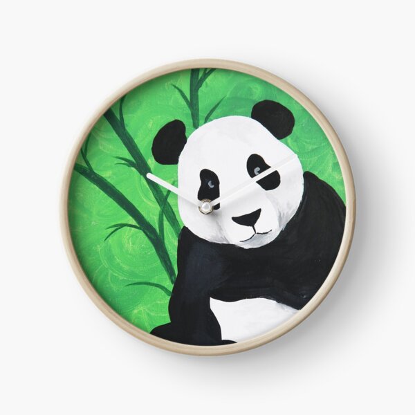 Happy Panda Bear With Bamboo Acrylic Painting Clock