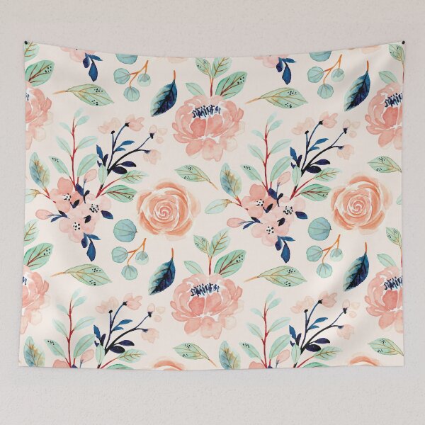 Item preview, Pretty Peach and Blue Watercolor Floral Pattern designed and sold by aprincessinsp.