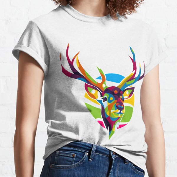 the colorful deer with two horns pop art style lintang Classic T-Shirt