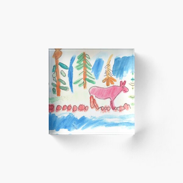 Forest With River and Wildlife Nature Painting Acrylic Block