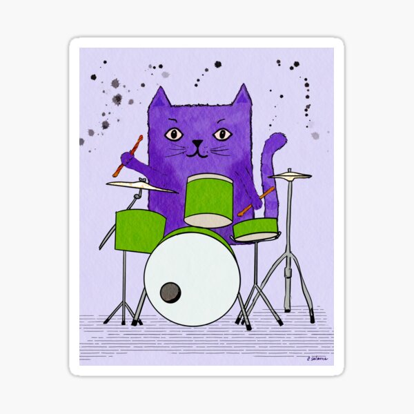 Groovy Drummer Cat Sticker
