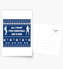 All I want for Christmas Are Gains Funny Workout Ugly Sweater Postcards