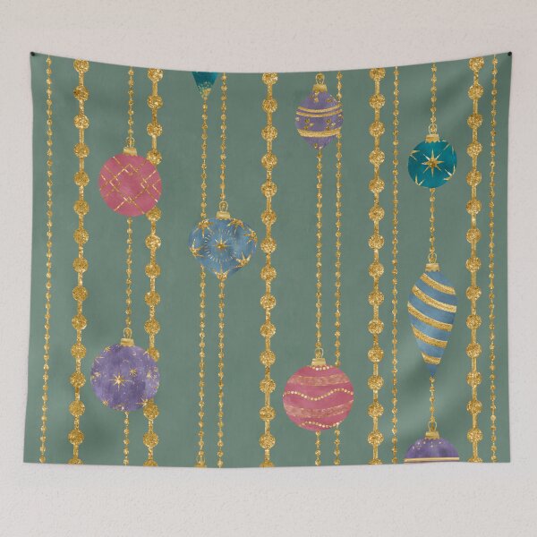 Item preview, Vintage Christmas Baubles Pattern  Sage Green Background designed and sold by Octavia Soldani.