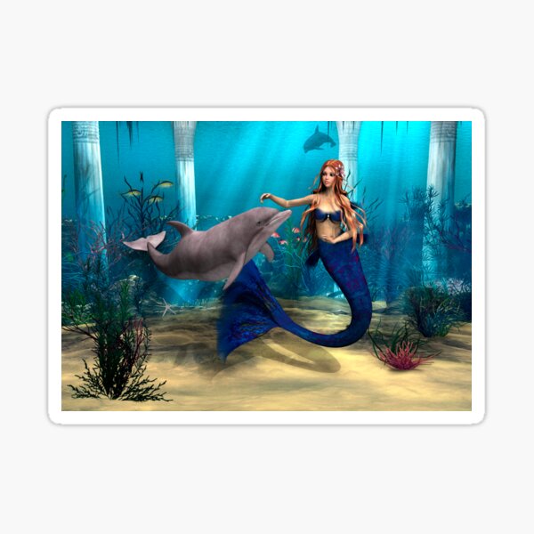 Mermaid and Dolphin Sticker