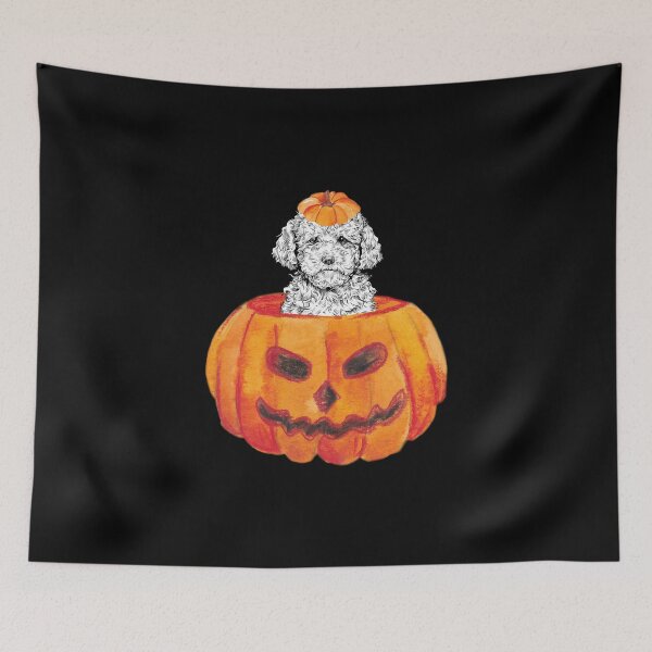 Item preview, Cavapoo Dog Happy Halloween Pumpkin designed and sold by thepawster.