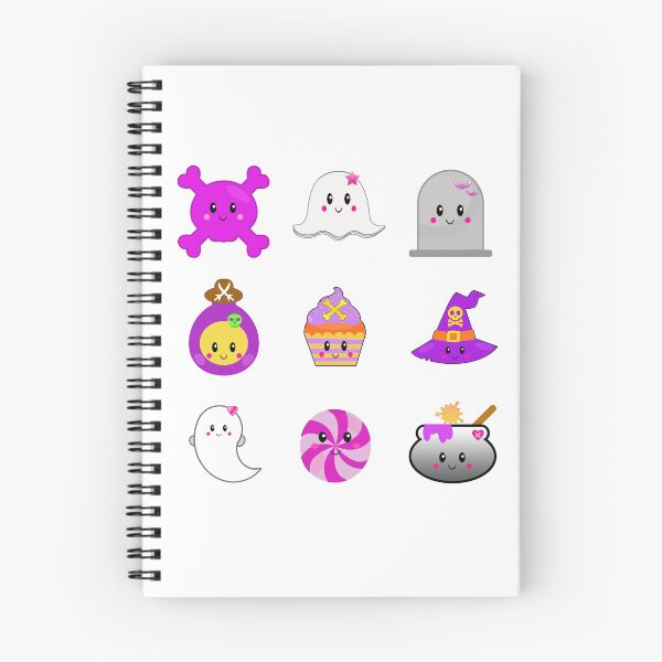 Artikelvorschau, Kawaii Halloween Sticker Pack Nr. 1 von 2 Tagebücher Tagebücher Scrapbooking Sticker Bücher Totenkopf und Kreuz Knochen Geist Grabstein Grab Piraten Cupcake Hexen Hut Spiralkessel entworfen und verkauft von Hanlar.