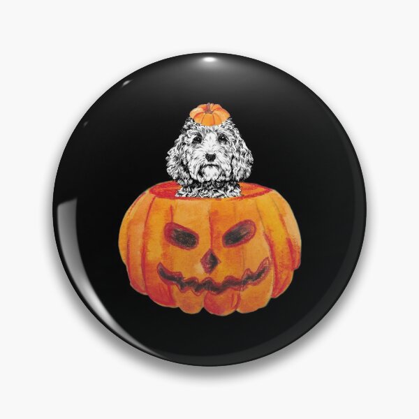 Artikelvorschau, Cockapoo Hund Happy Halloween Kürbis entworfen und verkauft von thepawster.