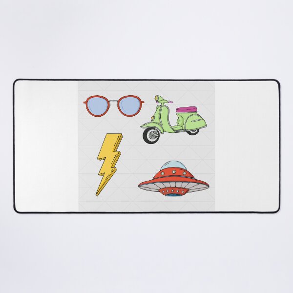 Funky retro objects set colorful and cool. Desk Mat