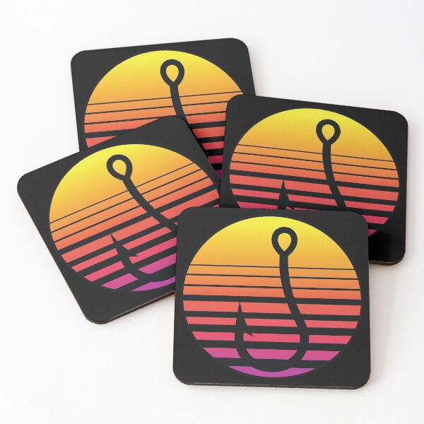 Item preview, Outrun Sunset fish hook. Fishing design designed and sold by leavector.