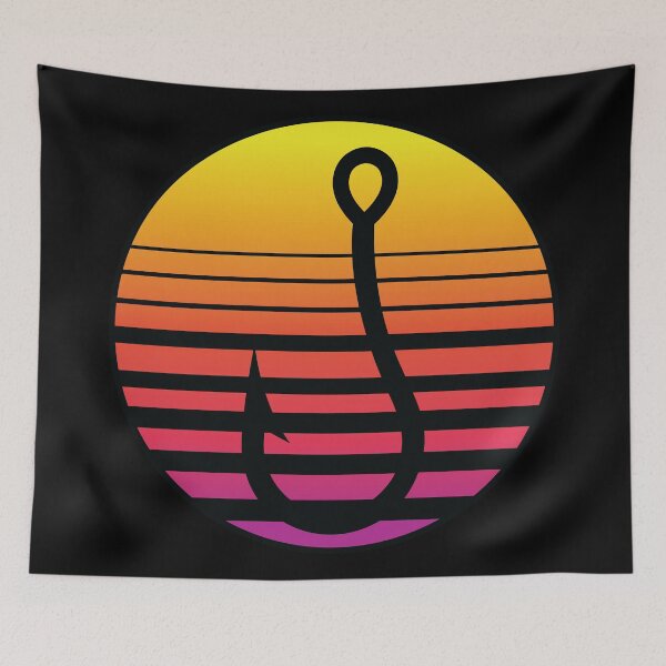 Item preview, Outrun Sunset fish hook. Fishing design designed and sold by leavector.