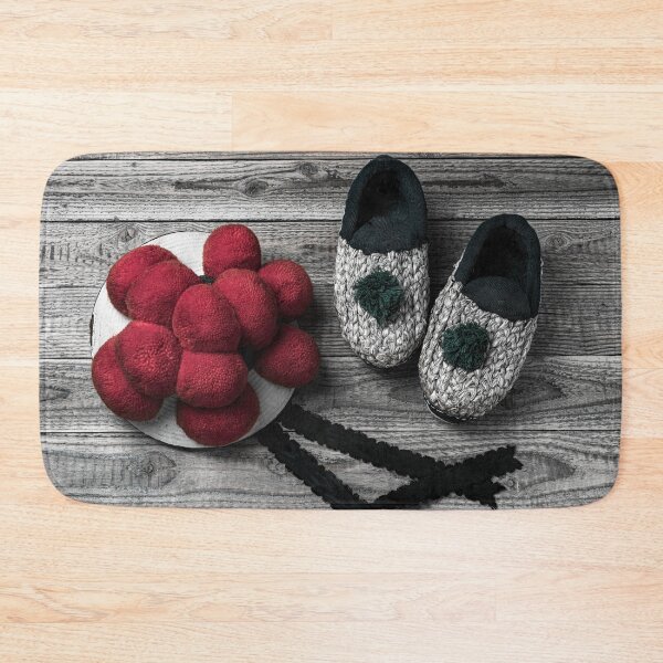 Item preview, Bollen hat and straw shoes on a wooden background designed and sold by Jürgen Wiesler.