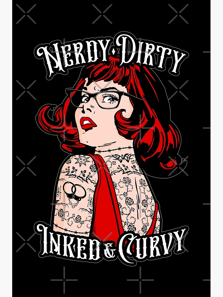 Nerdy Dirty Inked & Curvy Book Lover Tattoo Pop Art Girl