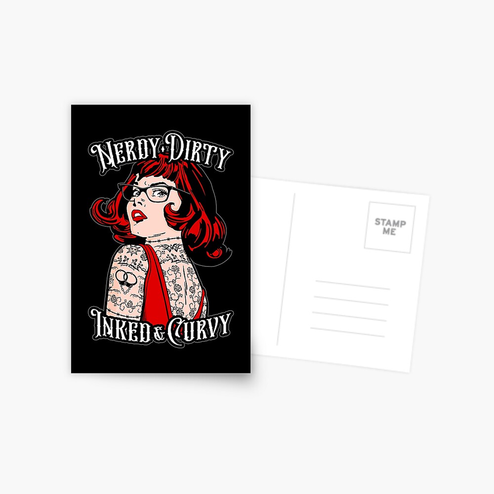 Nerdy Dirty Inked & Curvy Book Lover Tattoo Pop Art Girl Postcard