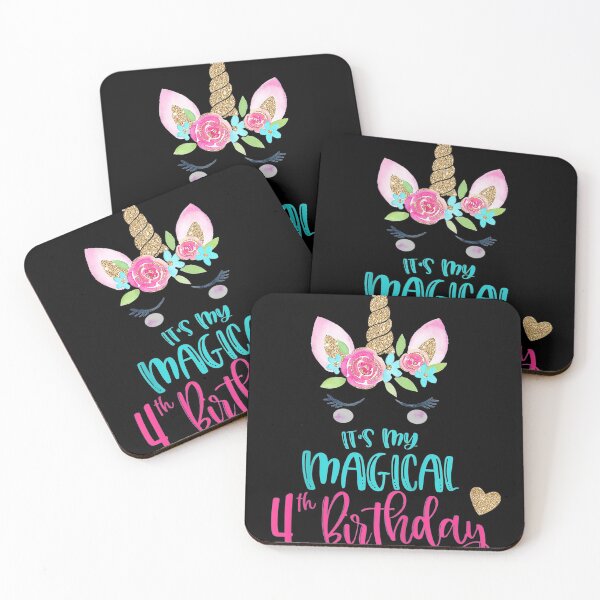Item preview, Kids Unicorn 4th Birthday Party Girls 4 Years Old designed and sold by MasonshiNoor.