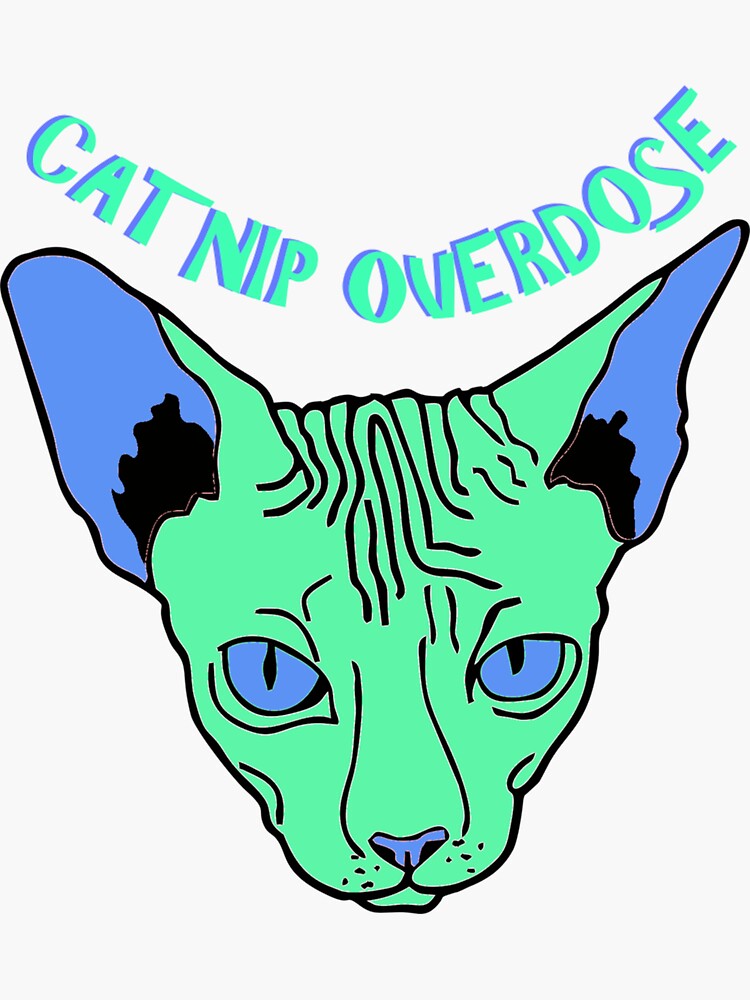 "Catnip Overdose Sticker Light Blue Cat" Sticker by CatnipOverdose