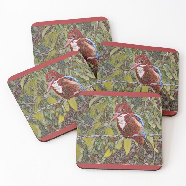 Item preview, Stained Glass White-throated Kingfisher designed and sold by Linda Walsh.